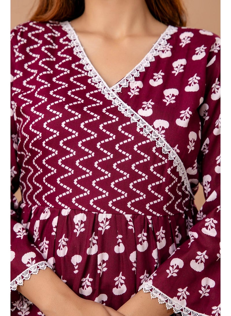 Aasira Maroon Floral Printed Top for Women - Image 4